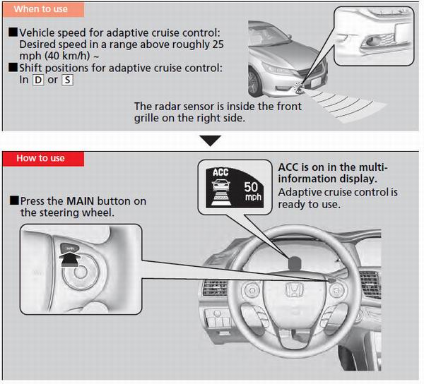 Honda Accord ACC (Adaptive Cruise Control)* When Driving Driving Honda Accord 20132024