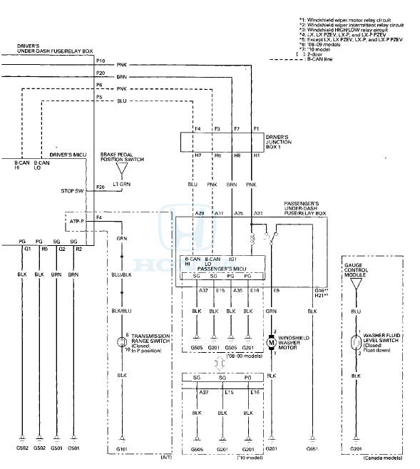 Honda Accord: Circuit Diagram - Wipers/Washers - Body Electrical ...